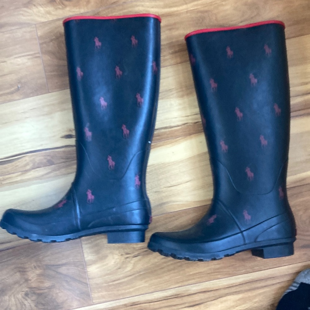 Polo rain boots size 7b navy with red